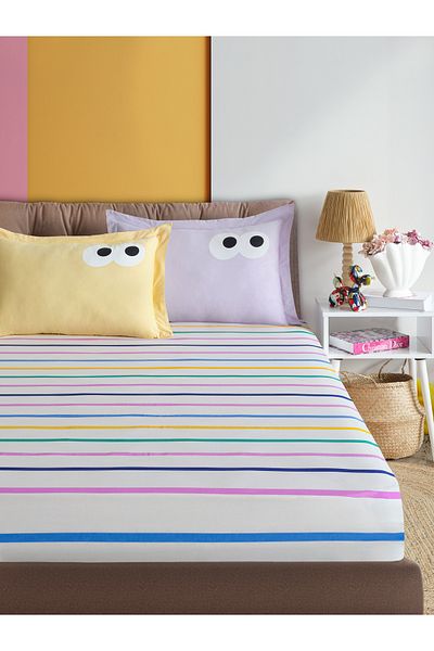 Eponj Home Double Pes Elastic Sheet Set - Funny Lilac-Yellow
