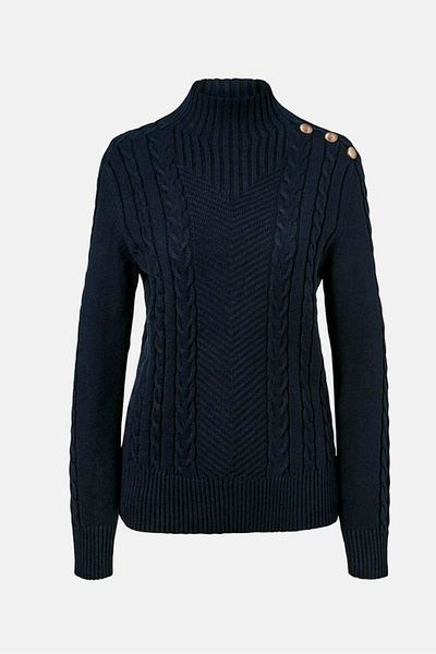 Tchibo Women Mock Neckline Long Sleeve Knitted Sweater, Navy