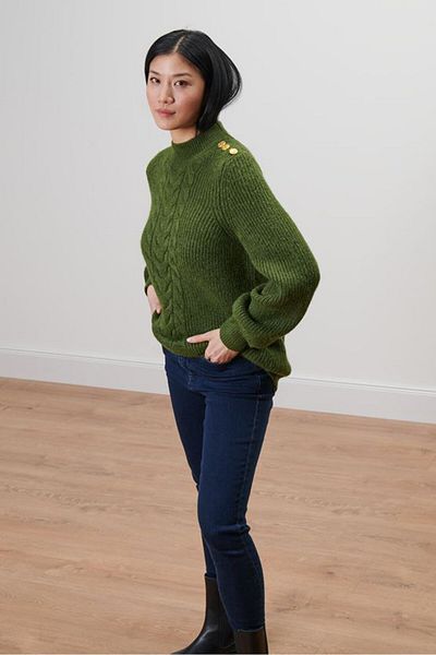 Tchibo Women Crew Neck Long Sleeve Knitted Sweater, Green