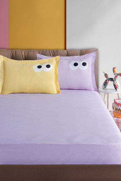 Eponj Home Double Funny Pes Elastic Sheet Set - Plain Painting Lilac-Yellow