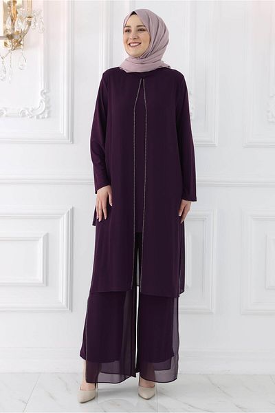 Amine Hüma Ayça Hijab Plum Evening Dress