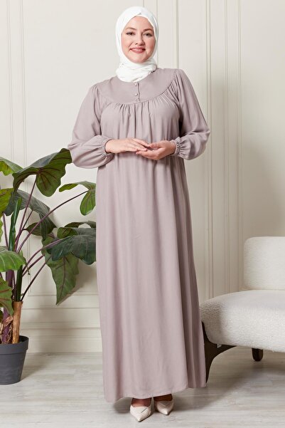 Ferace Φόρεμα Hijab από βισκόζη με γιακά μεγάλου μεγέθους - Υφασμάτινο πλισέ και πλισέ