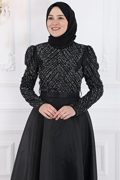 Amine Hüma Neva Tesettür Abiye Siyah
