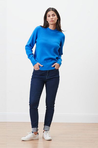 Tchibo Women Mock Neck Long Sleeve Textured Sweater, Blue