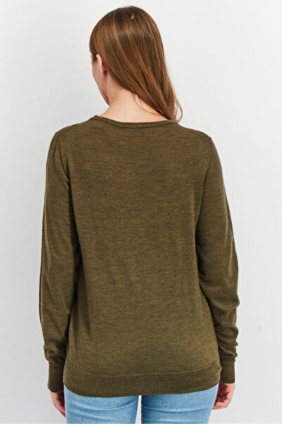 Tchibo Women Regular Fit Pullover Knitted Sweater, Olive