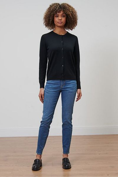 Tchibo Women Crew Neck Knitted Cardigan, Black