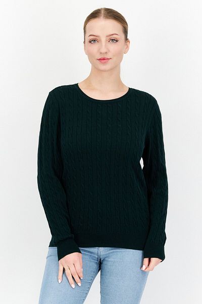Tchibo Women Crew Neck Long Sleeves Knitted Sweater, Green