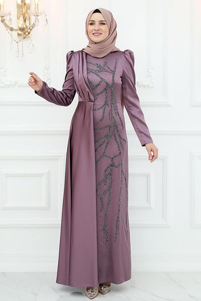 Amine Hüma Βραδινό φόρεμα Dusty Rose Satin - Burçin
