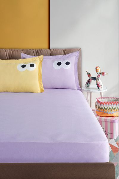 Eponj Home Double Funny Pes Elastic Sheet Set - Plain Painting Lilac-Yellow