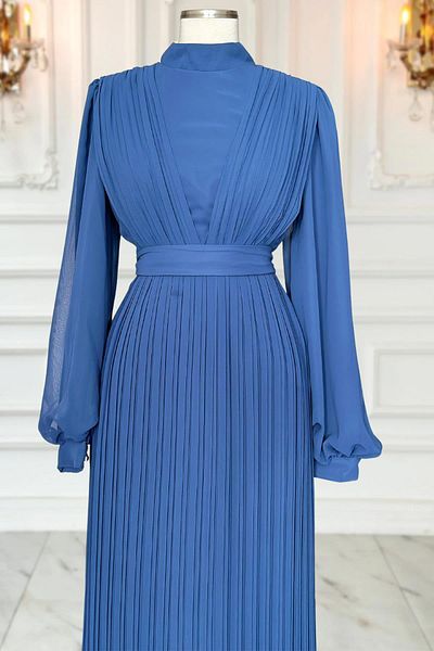 Amine Hüma Βραδινό φόρεμα Indigo Alina Pleated Hijab