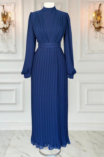 Amine Hüma Βραδινό φόρεμα Hijab με πλισέ Navy Blue - Alina