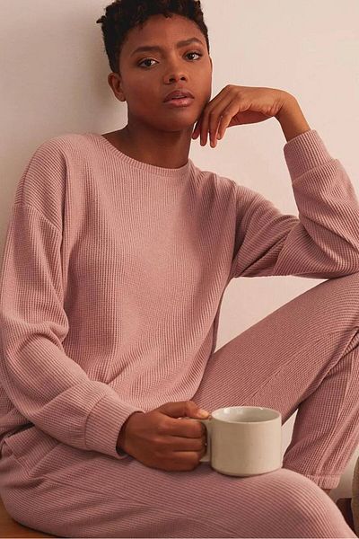 Tchibo Women Crew Neck Long Sleeve Textured Sweater, Pink