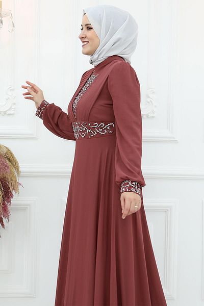 Amine Hüma Βραδινό φόρεμα Burçak Chiffon Cinnamon