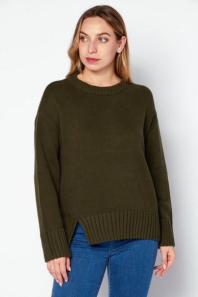 Tchibo Women Round Neck Knitted Sweater, Olive