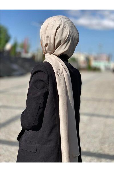Baştacı Μπεζ βαμβακερό σάλι Jacquard G Logo
