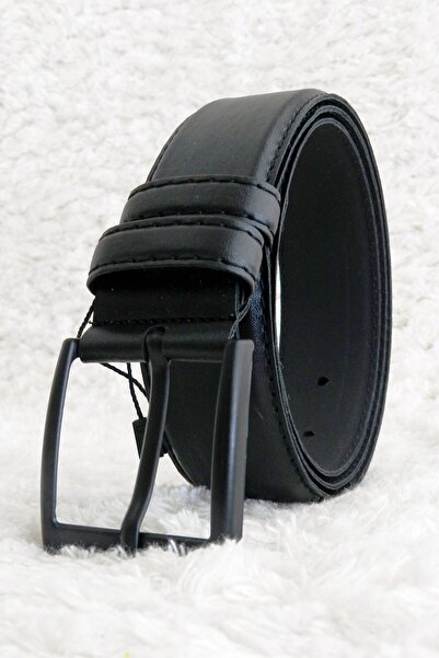 Shine Leather Klasik Erkek Kemer Siyah 3,5 cm Kumaş Kanvas uyumlu
