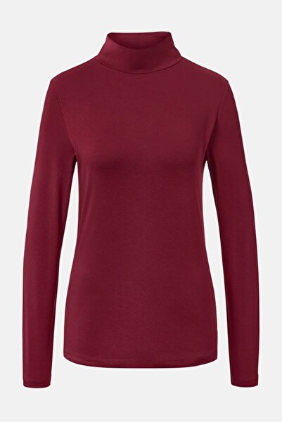 Tchibo Women High Neck Long Sleeve Plain Top, Maroon