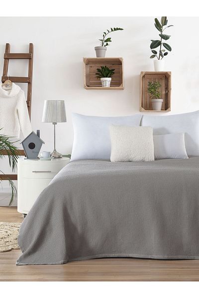 VESSİNOHOME White/Colorful Waffle Bedspread 100% Cotton Hotel Relationship