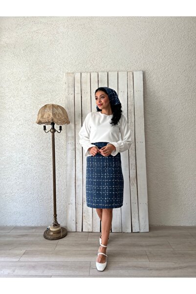 KÜÇÜĞÜM BUTİK Kısa Koyu Mavi Tüvit Etek