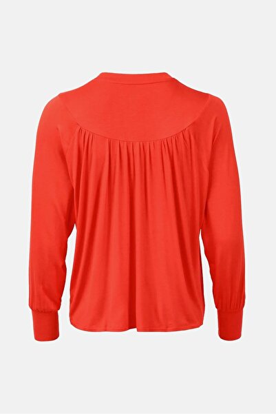 Tchibo Women Round Neck Long Sleeves Plain Blouse, Red