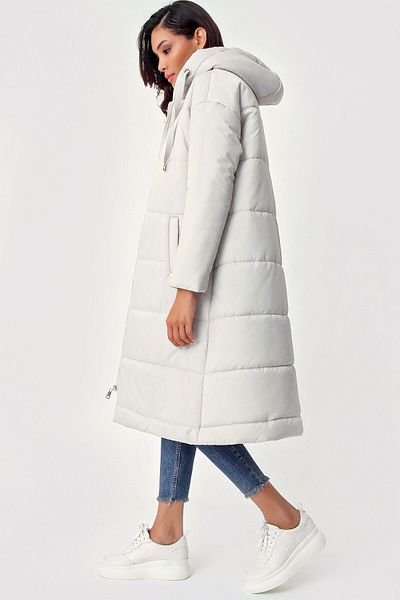 Bigdart 5120 Hooded Long Puffer Jacket - Εκρού