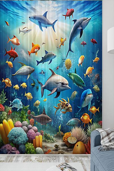 Else Dekor Υποβρύχιο Sea World Fish Παιδικό Δωμάτιο Κουρτίνα Τούλι 140x260cm