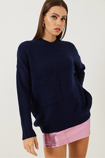 Bianco Lucci Női nagy zsebes mintás kötöttáru pulóver