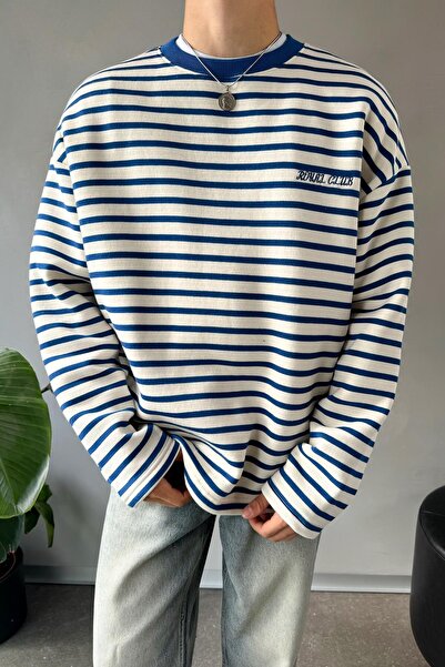 Flaw Wear Royal Club Embroidered Striped Saks Blue Sweatshirt
