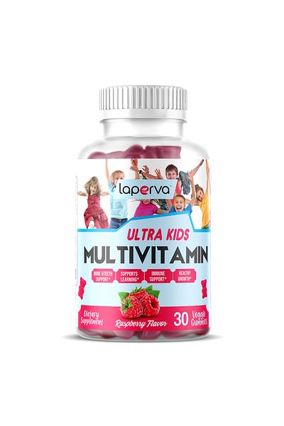 Laperva Ultra Kids Multivitamin, Raspberry, 30 Vegan Gummies, Healthy Growthexpress 60 Min.