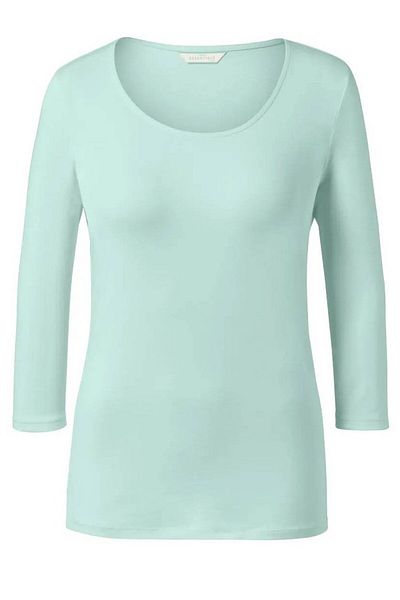 Tchibo Women Round Neck 3/4 Sleeves Plain Top, Mint