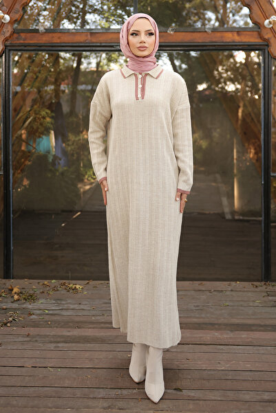 Kirazgym Πλεκτό φόρεμα με ριμπ γιακά πουκάμισου