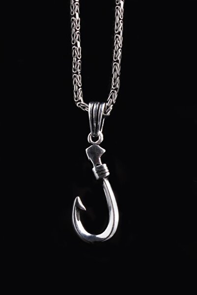 Omar Silver Kral Zincirli Olta Iğnesi Model Gümüş Kolye