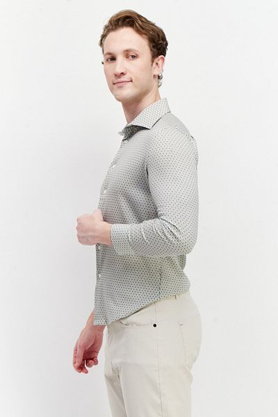 ZNT18 Men Slim Fit Geometric Pattern Long Sleeves Dress Shirt, Multicolor