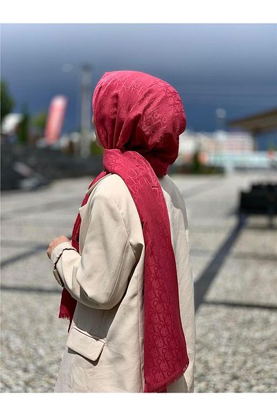 Baştacı Jacquard D Logo Rose Pink Cotton Shawl