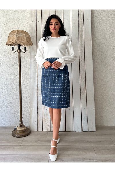 KÜÇÜĞÜM BUTİK Fusta scurtă din tweed albastru închis