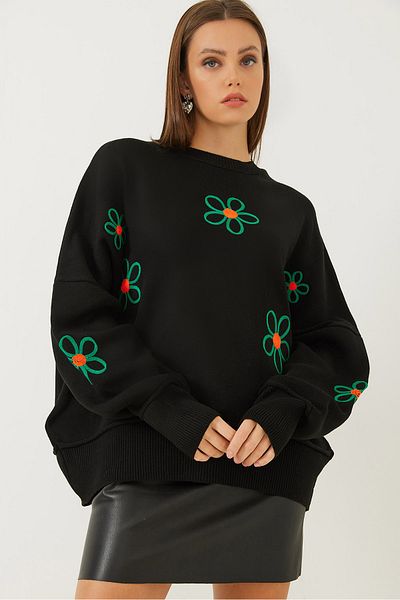 Bianco Lucci Damen-Strickpullover mit Gänseblümchen-Stickerei