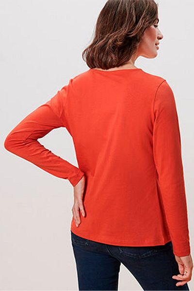 Tchibo Women Round Neck Long Sleeve Plain Blouse, Orange