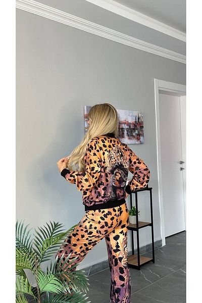 bonibon butikk Women's Leopard Patterned Digital Fabric Long Sleeve Set of 2