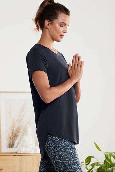Tchibo Women Round Neck Short Sleeves Plain Tops, Charcoal