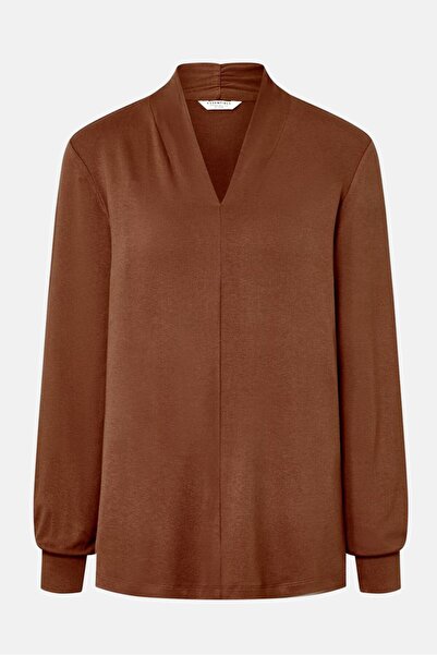 Tchibo Women V-neck Long Sleeves Plain Top, Brown