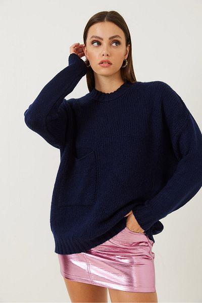 Bianco Lucci Gemusterter Strickpullover für Damen mit großen Taschen