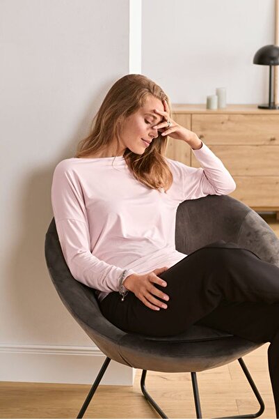 Tchibo Women Boat Neck Long Sleeve Plain Top, Pink