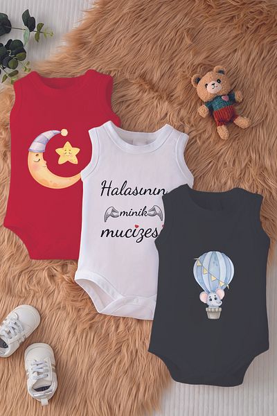 ADABEBEK 100% Cotton Hala Concept Printed Baby Body with 3 Snaps 10198-10200-10189