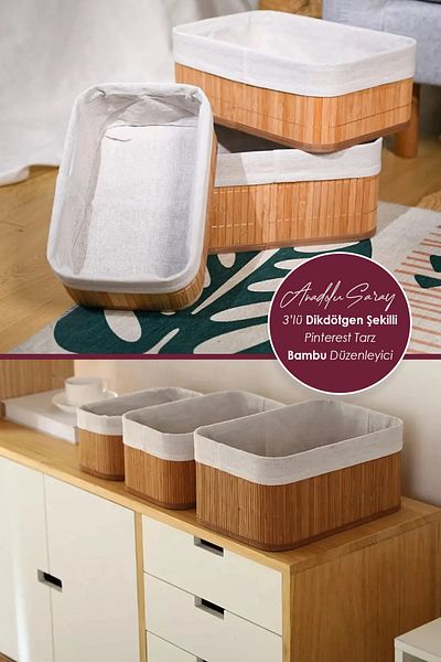 Anadolu Saray Set of 3 Multi-Purpose Pinterest Style Rectangular Shaped Bamboo Organizer |   Multipurpose Organizer