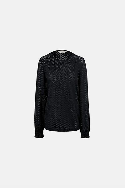 Tchibo Women Scoop Neck Long Sleeve Textured Top, Black