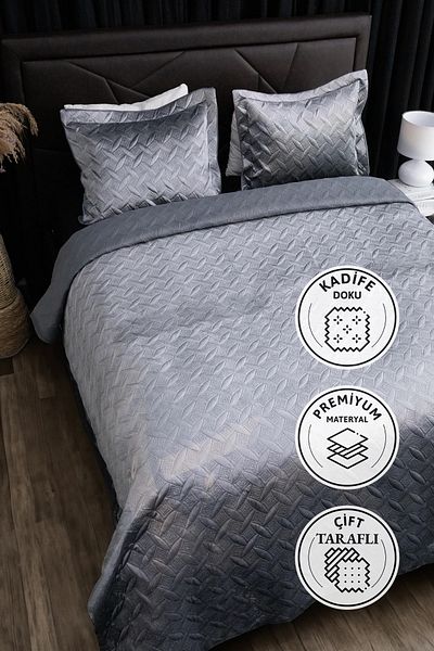 FAVORA Queen Velvet Anthracite Double Bedspread