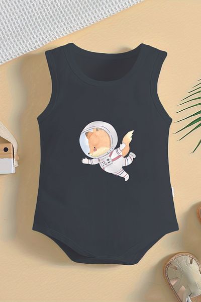 ADABEBEK 100% Cotton Astronaut Fox Printed Baby Body with Snap Fasteners 11208