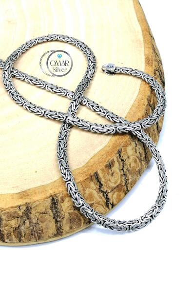Omar Silver Zincir 925 Ayar 5 Mm Gümüş Erkek Yassı Ezme Kral Kolye