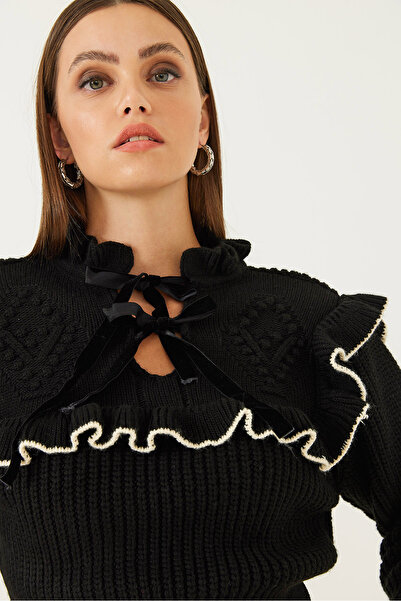 Bianco Lucci Pulover cu volane cu fundă de damă