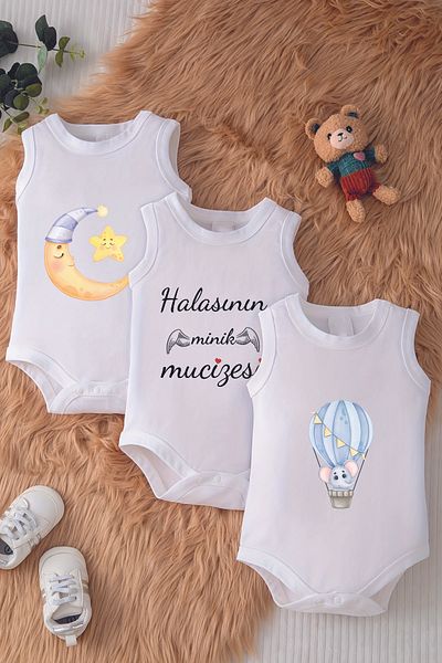 ADABEBEK 100% Cotton Hala Concept Printed Baby Body with 3 Snaps 10198-10200-10189